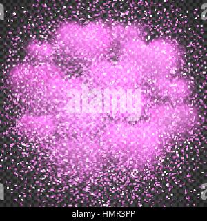 Cloud from purple blurred glowing soft hearts on transparent background with glitter texture confetti. Backdrop for Valentines Day, wedding, romantic card design. Abstract colorful vector illustration Stock Vector
