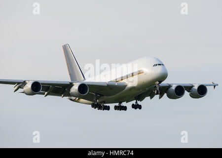 Airbus A380-800 landing to the Narita International Airport in Tokyo, Japan. Stock Photo