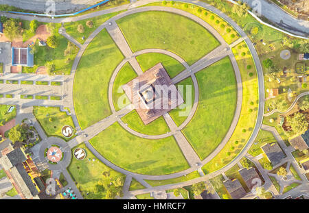 Mitad Del Mundo Center Of The World Monument In Quito Centered Aerial View Stock Photo