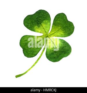 Four-leaf clover. Watercolor illustration on white Stock Photo