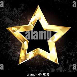 Gold, glittering, polygonal star on a black background. Design with gold stars. Stock Vector