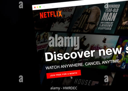 Homepage of Netflix on-demand Movie and TV streaming service app on