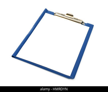 Blue folder with white sheet on it isolated on white Stock Photo
