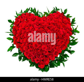 Heart shaped bouquet of red roses isolated over white background Stock ...