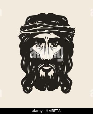 Jesus Christ face. God, religion symbol. Art vector illustration Stock Vector