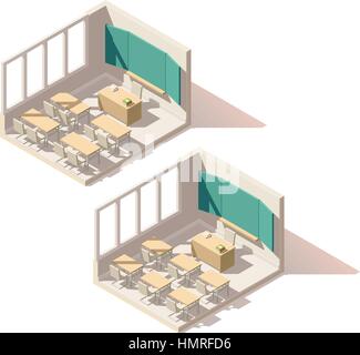Vector isometric low poly school classroom Stock Vector