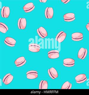 Pattern with french sweet macaroons. Delicious desserts on the pastel background. Can be used in food industry for wallpapers, posters, wrapping paper Stock Vector