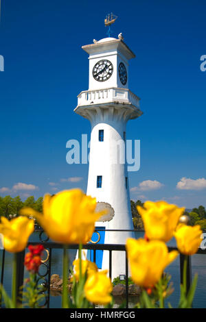 Captain Scott Memorial Lighthouse, Roath Park, Cardiff, Wales, UK Stock Photo