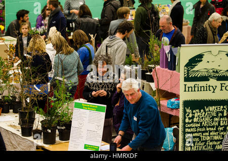 Brighton, East Sussex. 5th February 2017. Seedy Sunday, the UK’s biggest and longest-running community seed swap event takes place each year on the first Sunday in February. This year the event, sponsored by Infinity Foods, is taking place at Brighton, Hove and Sussex Sixth Form College (BHASVIC), with an extensive range of exhibitors and a lineup of speakers discussing seed history, science and politics. Credit: Francesca Moore/Alamy Live News Stock Photo