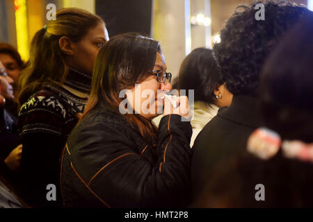 Cairo, Egypt. 5th Feb, 2017. Egyptian Christians mourn during the funeral of Demiana Amir, 14, who died last night after she was wounded at a bomb explosion that targeted the Saint Peter and Saint Paul Coptic Orthodox Church in December 2016 in Cairo, Egypt. The number of deaths from the attack that targeted the St. Peter and St Paul Church in December 2016 has risen to 29 after the death of Amir on Feb. 05, 2017.She suffered from shrapnel that had lodged into her brain during the explosion. Credit: Amr Sayed/APA Images/ZUMA Wire/Alamy Live News Stock Photo
