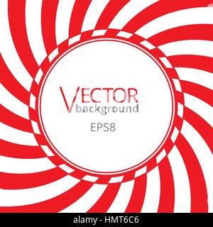 Swirling radial vortex background. Red and white stripes swirling around the round blank badge in center of the square. Vector illustration in EPS8 fo Stock Vector