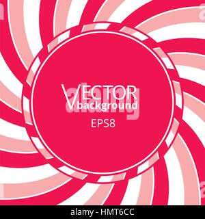 Swirling radial vortex background. Pink, red and white stripes swirling around the round blank badge in center of the square. Vector illustration in E Stock Vector