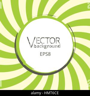 Swirling radial vortex background. Green and light yellow stripes swirling around the round blank badge in center of the square. Vector illustration i Stock Vector