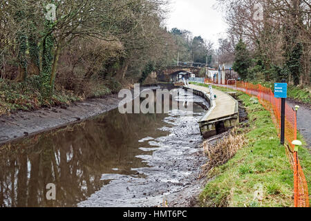 The Union Canal at Linlithgow canal basin in Linlithgow Scotland after being drained by Scottish Canals for maintenance purposes here east of centre. Stock Photo