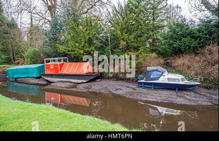 The Union Canal at Linlithgow canal basin in Linlithgow Scotland after being drained by Scottish Canals for maintenance purposes. Stock Photo