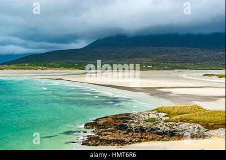 Sandy beaches with white sands on the west coast of Harris near Seilebost in the Hebrides Scotland Stock Photo