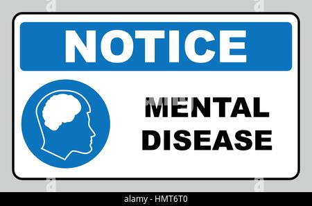 Vector illustration mental disease sign. Mandatory blue circle icon isolated on white. Notice banner for public places and web design. Simple flat sty Stock Vector