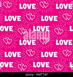 Love hearts and handwritten lettering LOVE seamless pattern. Doodle background. Valentine's day holiday tile ornament Stock Vector