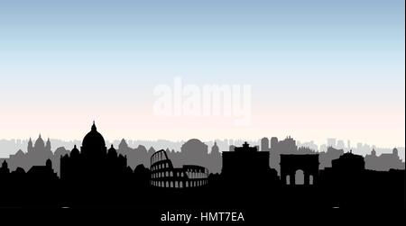 Rome city skyline. Italian urban landscape landmark silhouette. Rome urban architectural background. Cityscape with famous buildings. Travel Italy car Stock Vector