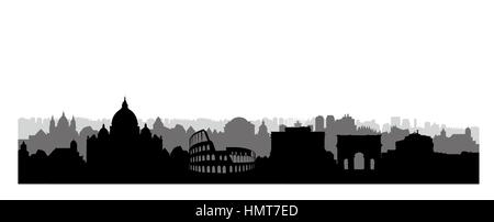 Rome city skyline. Italian urban landscape landmark silhouette. Rome urban architectural background. Cityscape with famous buildings. Travel Italy car Stock Vector