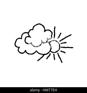 Sun with clouds icon. Doodle line art weather sign illustration Stock Vector