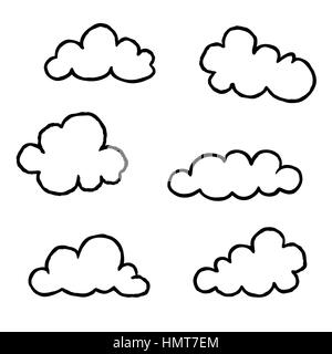 Cloud icon set. Doodle line art weather sign illustration Stock Vector