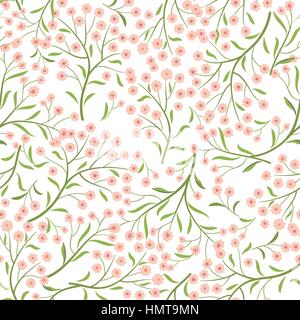 Floral pattern with leaves and flowers. Ornamental herb branch seamless background. Nature plant spring ornament Stock Vector