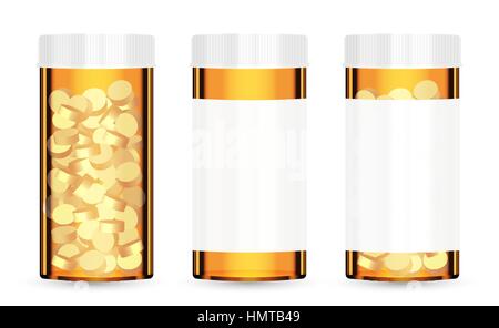 real orange medical pill bottle with pills inside Stock Vector