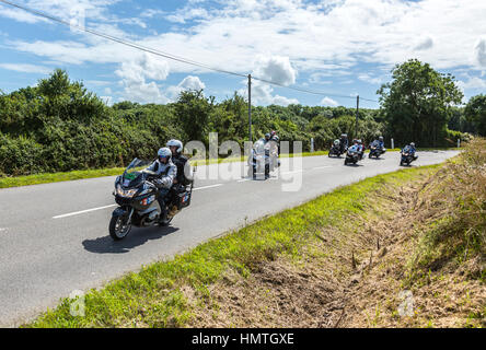 Quineville,France- July 2, 2016: Bikes formation appears before the peloton during the first stage of Tour de France in Quineville, France Stock Photo