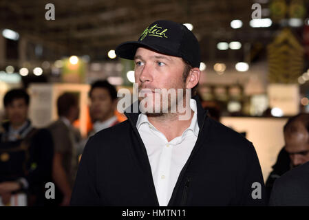 Munich, Germany. 5th Februrary, 2017. Bode Miller, famous American alpine ski racer and Olympic gold medalist, walking the ISPO winter sports tradefair in Munich Germany on the opening day. Stock Photo