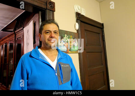 Hazleton, Us. 02nd Feb, 2017. The 50 year old Guillermo Lara stands in Hazleton, Pennsylvania, US. The city has many citizens of Latin American descent. It sits within a district where resident overwhelmingly voted for the Republican Donald Trump. Photo: Maren Hennemuth/dpa/Alamy Live News Stock Photo
