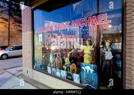Hazleton, Us. 02nd Feb, 2017. A shop with figures of saints can be seen in Hazleton, Pennsylvania, US. The city has many citizens of Latin American descent. It sits within a district where resident overwhelmingly voted for the Republican Donald Trump. Photo: Maren Hennemuth/dpa/Alamy Live News Stock Photo