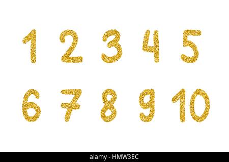 Gold glitter numbers. Stock Vector