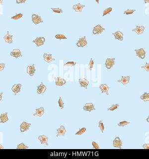 abstract vector doodle tea pot seamless pattern Stock Vector