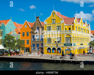 Historic buildings in Dutch-Caribbean colonial style, waterfront, Willemstad, Lesser Antilles, Curacao Stock Photo