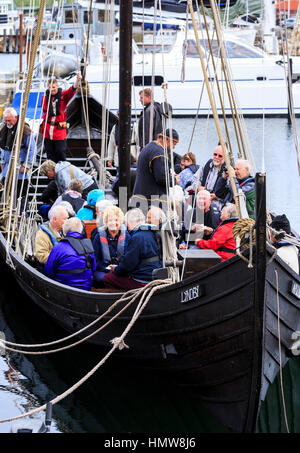 Viking sailing long boat in the harbour, Hundested, Denmark Stock Photo