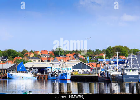 colourful Fishing trawlers in the harbour of Hundested, Denmark Stock Photo