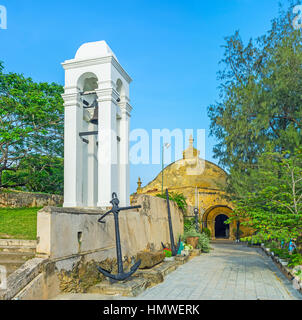 The white Dutch Belfry at the entrance to the Maritime Museum, located in Galle Fort, Sri Lanka. Stock Photo