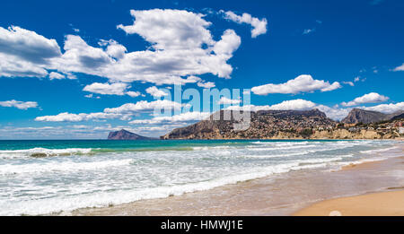 Calpe is a coastal town located in the comarca of Marina Alta, in the province of Alicante, Valencian Community, Spain, by the Mediterranean Sea. Stock Photo