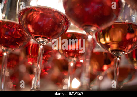 a lot of glasses of red wine Stock Photo