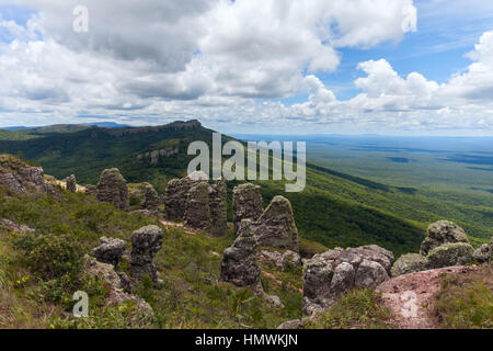 boundless expanse. view from mountains. natural stone pillars. phenomenon. Chiquitania. Bolivia Stock Photo