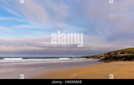 Wide view of Fistral Beach, Newquay, Cornwall, UK Stock Photo