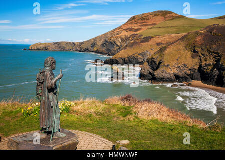 Statue of St Carannog, Llangrannog Beach, Ceredigion, Cardigan, West Wales, UK Stock Photo