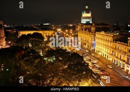 Views from El Parque Central and El Capitolio in Old Havana, including Hotel Inglaterra, Hotel Telegrafo and the Gran Teatro Stock Photo