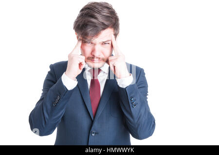 Business man or marketing manager making ache or concentrating gesture isolated on white background with copy test space Stock Photo