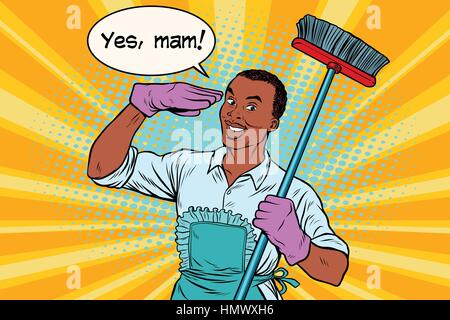 yes mam Husband and cleaning the house Stock Vector