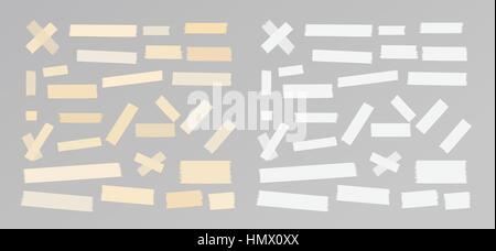 Sticky adhesive paper strips, masking tape, stuck on gray background Stock Vector