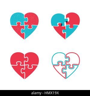Hearts puzzles icons. Stock Vector
