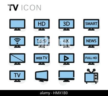 Vector flat tv icons set on white background Stock Vector