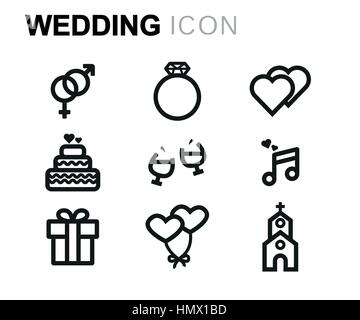 Vector line wedding icons set on white background Stock Vector